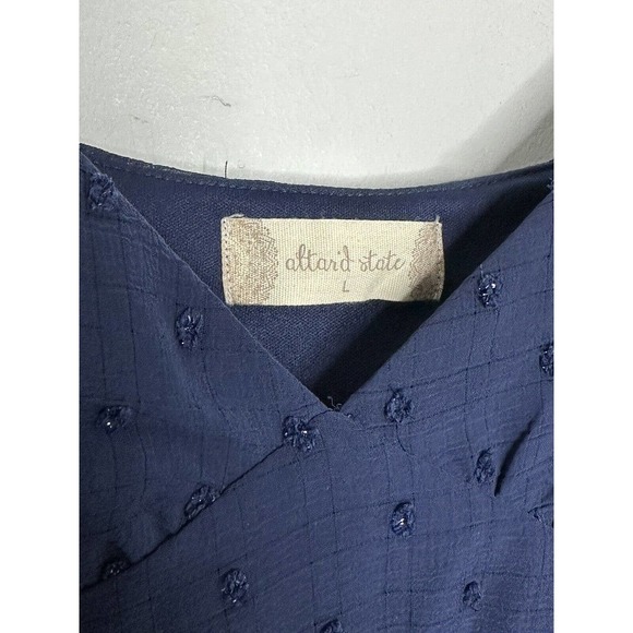 Altard State Navy Blue Polka Dot Chiffon Long Sleeve V Neck Dress Size Large New - Picture 3 of 9